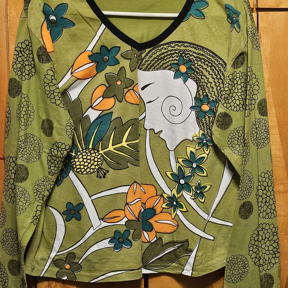 Floral Green and Orange Women's Top